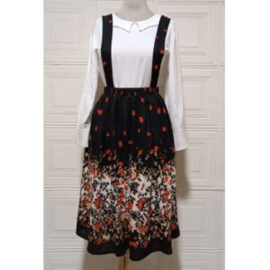 Women’s Skirt with Suspenders Floral Design Black