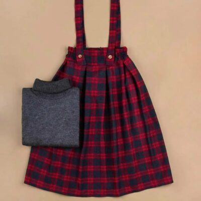 Women's Checkered Suspender Skirt with Straps