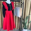 Women's Skirt with Suspenders in Crepe Maserati Red