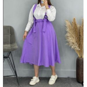 Women’s Skirt with Suspenders in Microfiber Purple