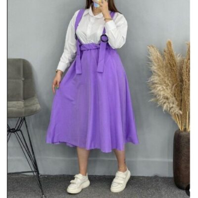 Purple Microfiber Suspender Skirt for Women