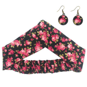 Women’s Twisted Cross Headband & Earrings Set Floral Black