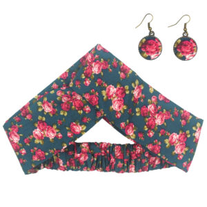 Women’s Twisted Cross Headband & Earrings Set Floral Blue