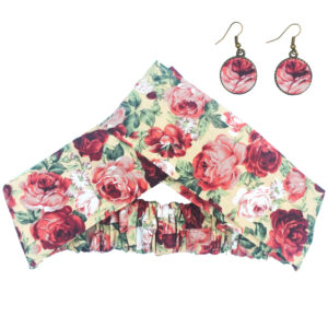Women’s Twisted Cross Headband & Earrings Set Floral Cream
