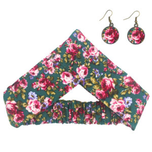 Women’s Twisted Cross Headband & Earrings Set Floral Green