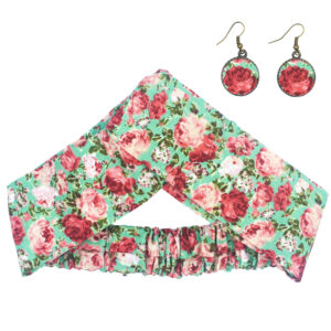Women’s Twisted Cross Headband & Earrings Set Floral Light Green
