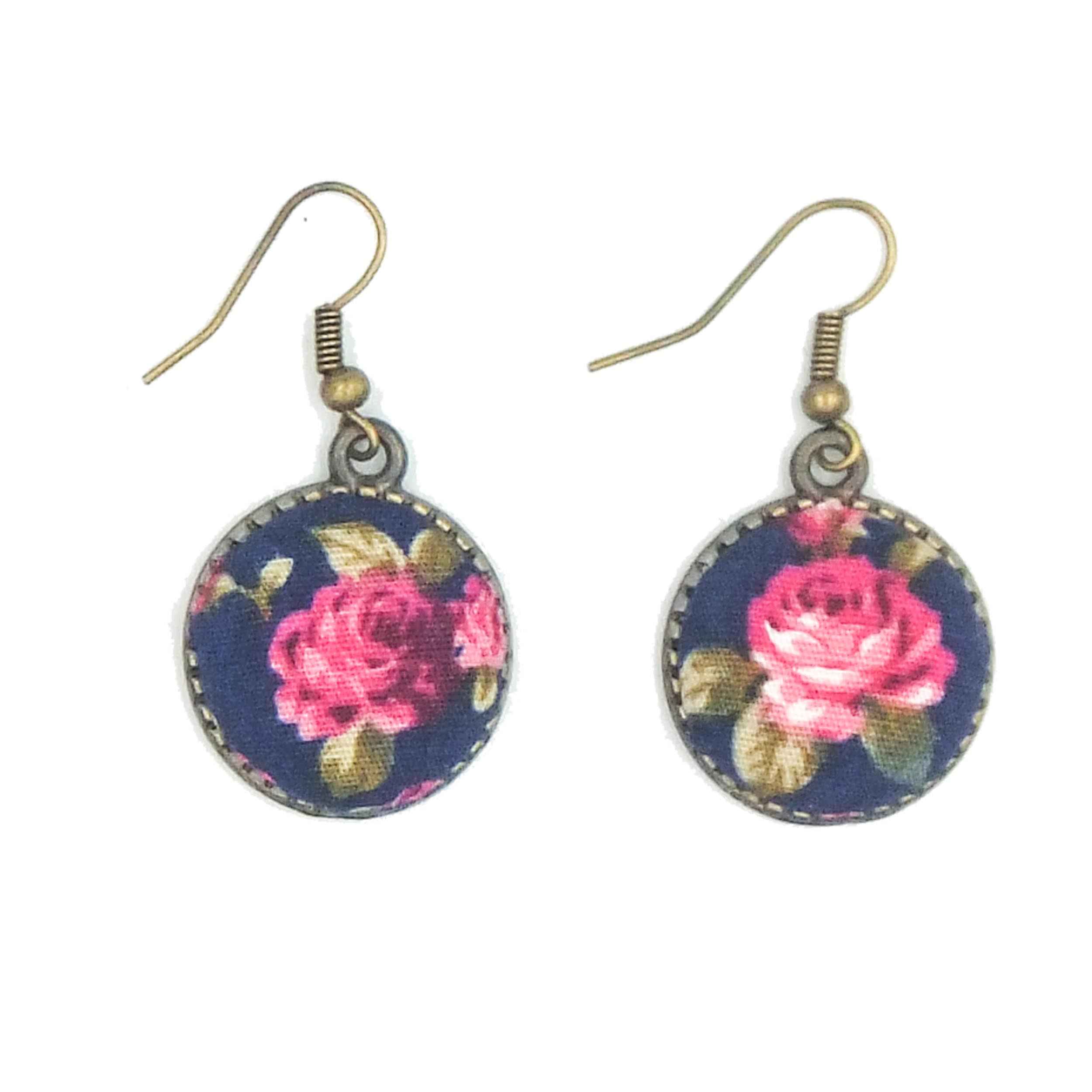 Women’s Twisted Cross Headband & Earrings Set Floral Navy Blue