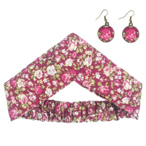 Women’s Twisted Cross Headband & Earrings Set Floral Pink