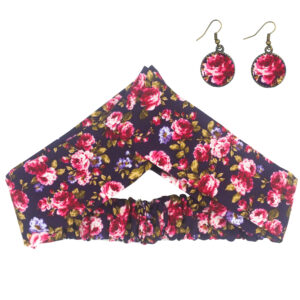 Women’s Twisted Cross Headband & Earrings Set Floral Purple