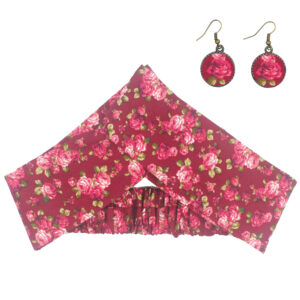 Women’s Twisted Cross Headband & Earrings Set Floral Red