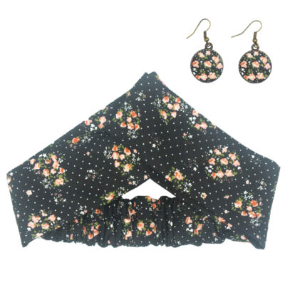 Women's Twisted Cross Headband & Earrings Set Polka Dot Black