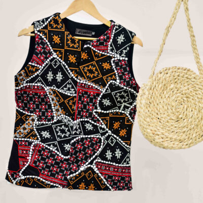 Women's Cropped Vest with Persian Patchwork and Needlework Inspired by Iranian Art