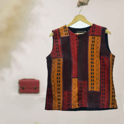 Women's Cropped Vest with Persian Inspired Embroidery and Artistic Geometric Detail