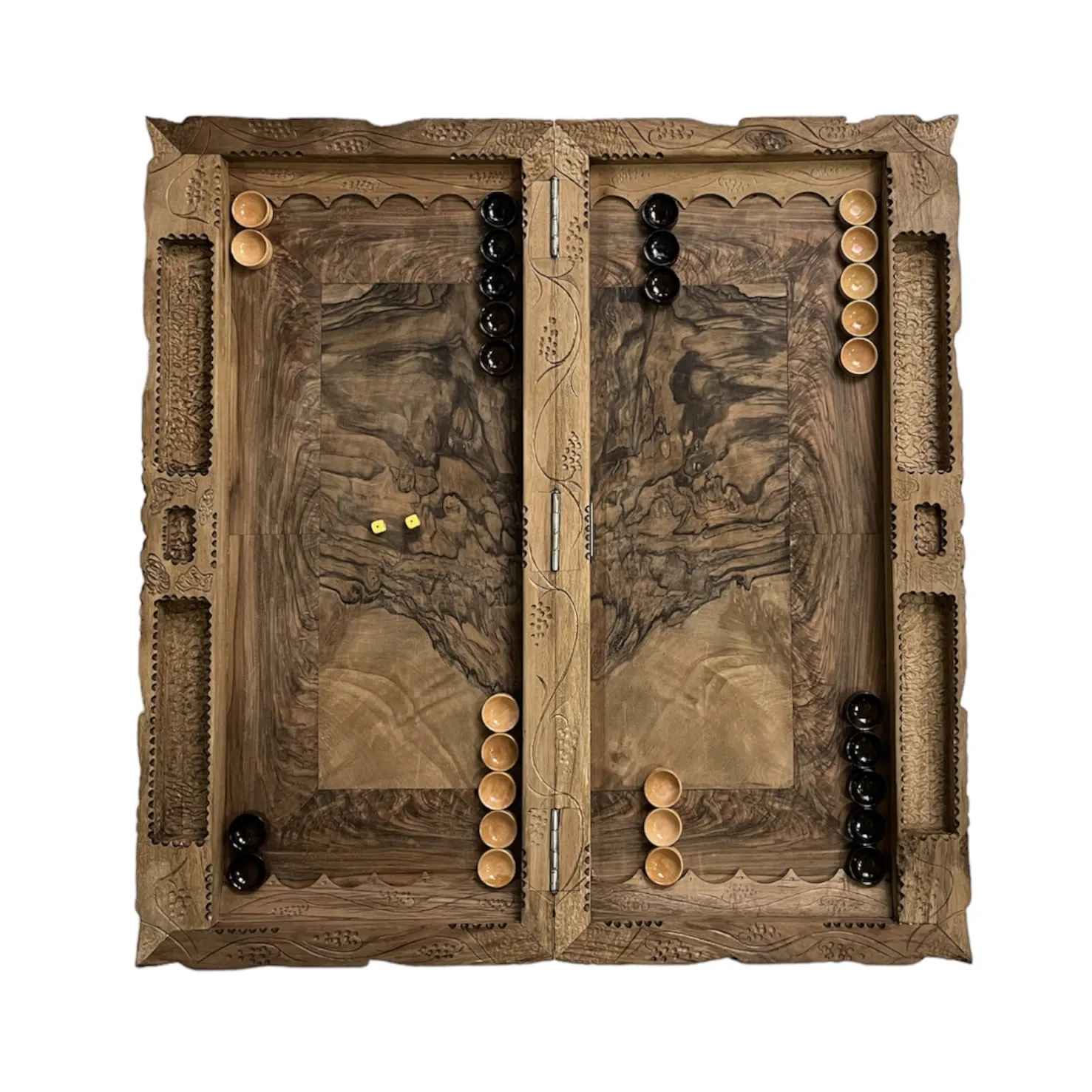 Handcrafted Solid Wood Persian Backgammon Board featuring Rostam Battle Shahnameh