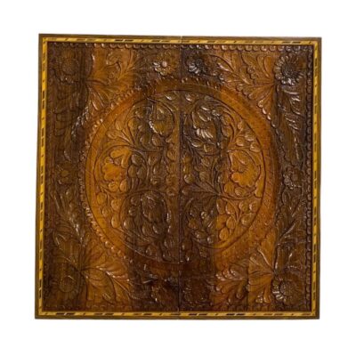 Handcrafted Solid Wood Persian Backgammon Board with Intricate Floral Carving