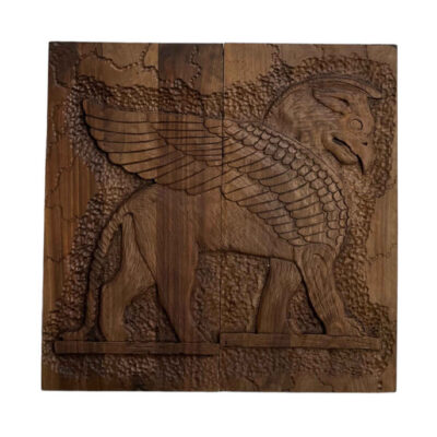Handcrafted Solid Wood Persian Backgammon Board with Persian Griffin Carving