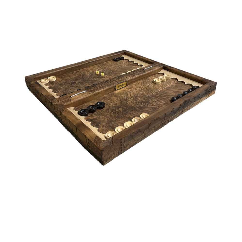 Wood Carved Backgammon Board Handcrafted with Phoenix Design