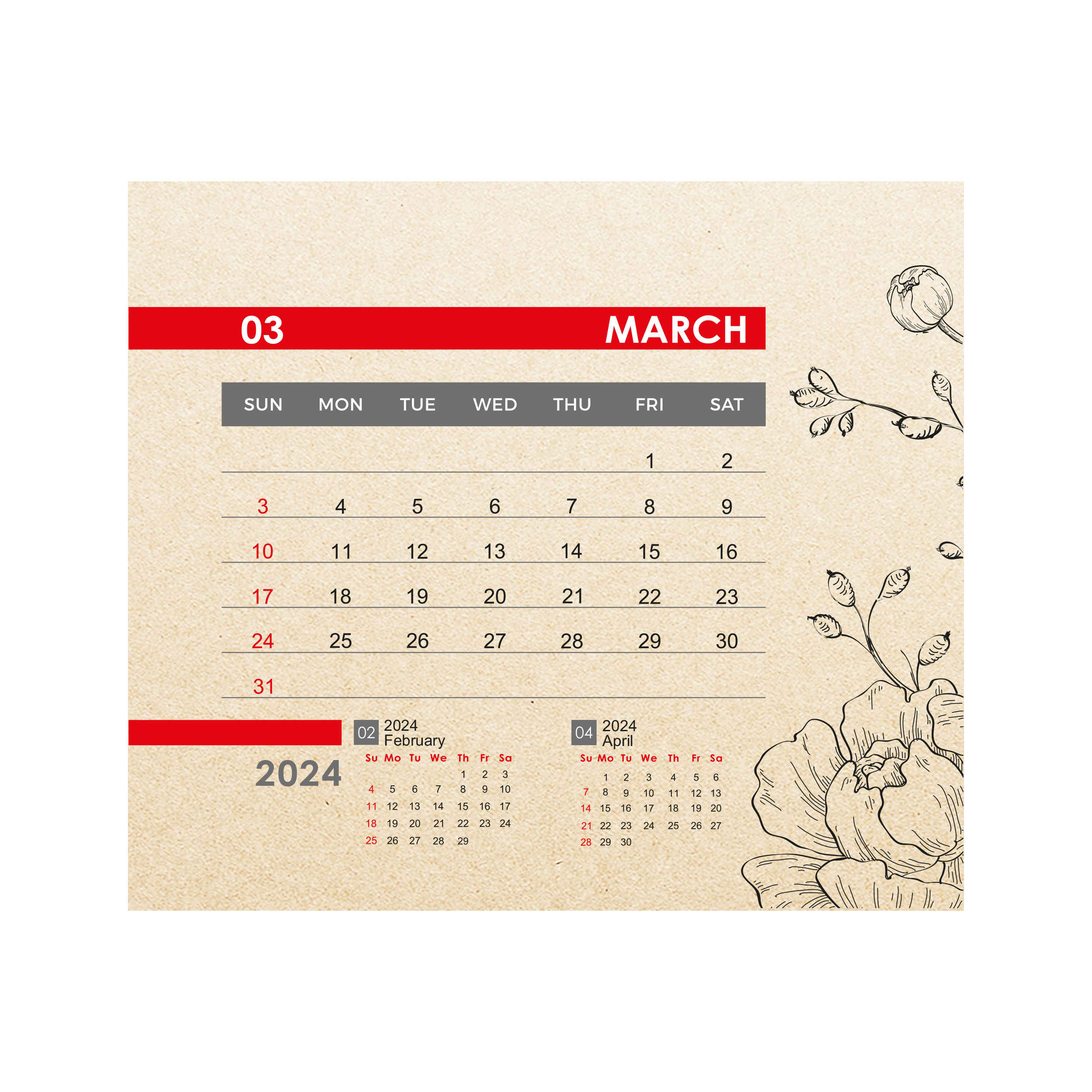 1403 Persian Desk Calendar with Craft Paper