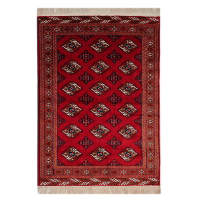 Hand-Knotted Persian Qashqai Tribal Rug (Traditional Bukhara Design) - Red Wool