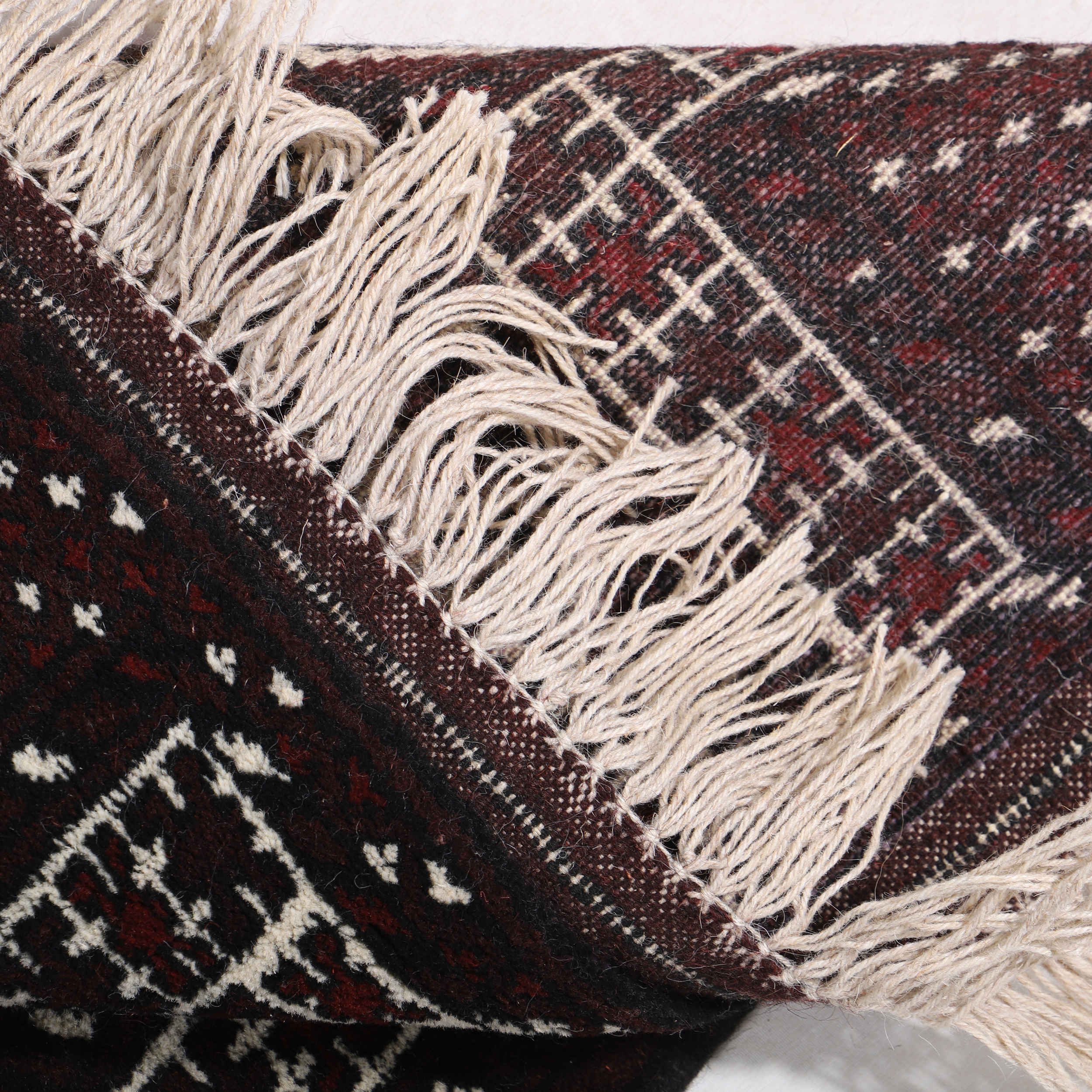 Hand-Knotted Persian Golestan Torkaman Rug (Bukhara Design) – Mahogany Brown Wool