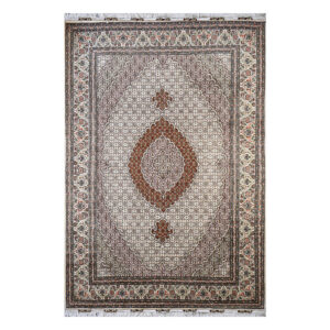 Hand-Knotted Persian Khoy Riz Mahi Rug (Mahi Medallion / Herati) – Cream Kork Wool