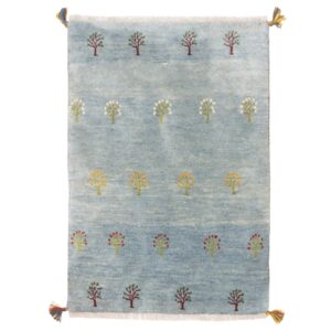 Authentic Handwoven Persian Tree of Life Gabbeh Rug – Light Blue Wool