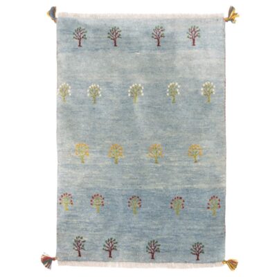 Authentic Handwoven Persian Tree of Life Gabbeh Rug - Light Blue Wool