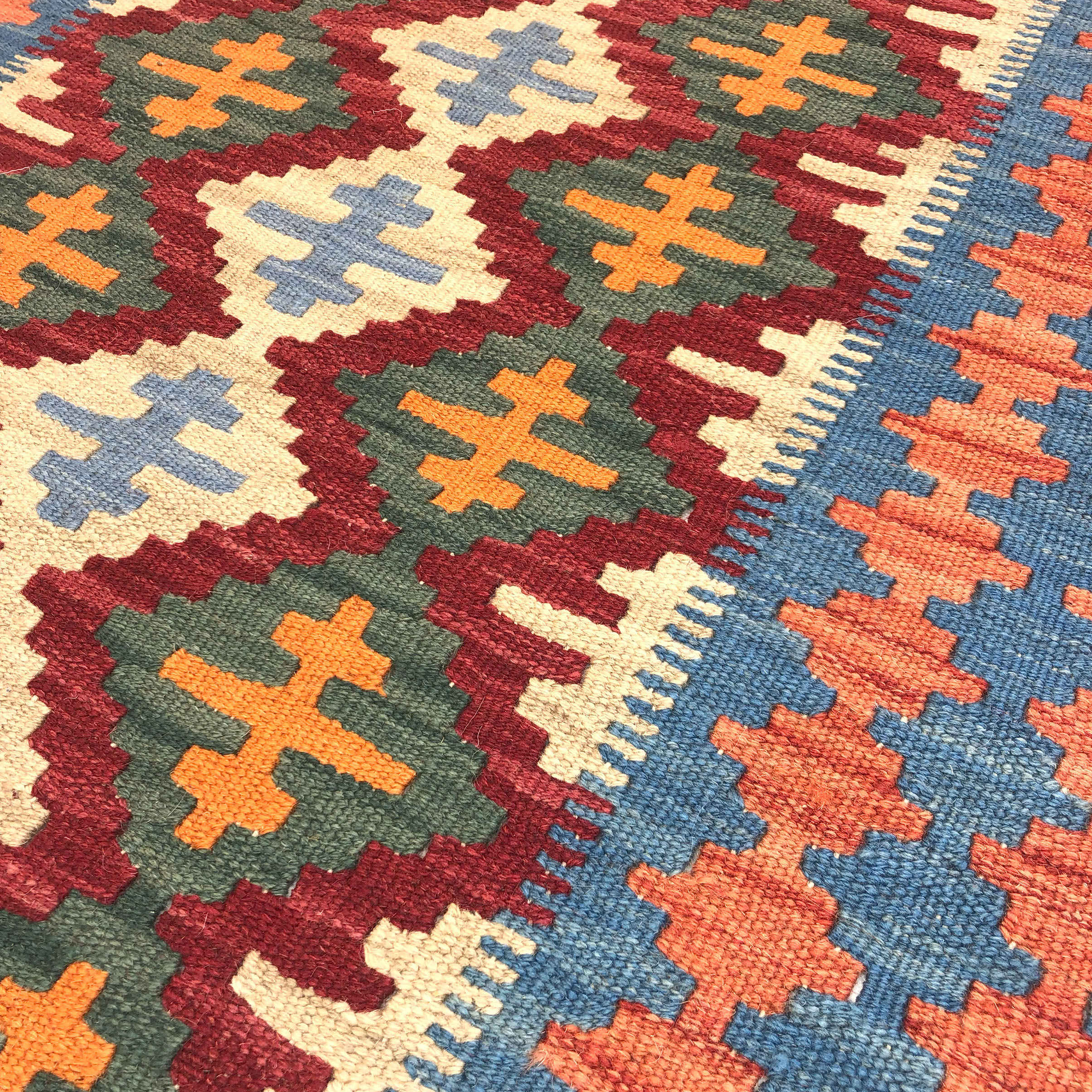 Firuzabad Qashqai Geometric Kilim Rug – Authentic Handwoven Persian Wool