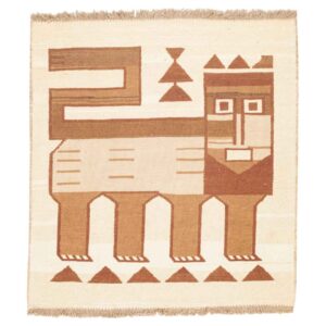 Cream Lion Kilim Rug from Kerman – Authentic Handwoven Persian Wool