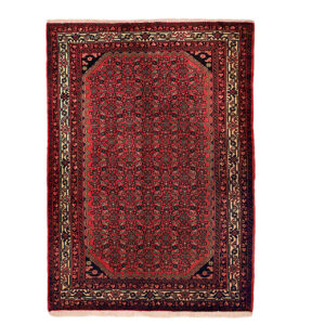 Hand-Knotted Persian Hamadan Tribal Rug (All-over Mahi / Herati Pattern) – Red Wool