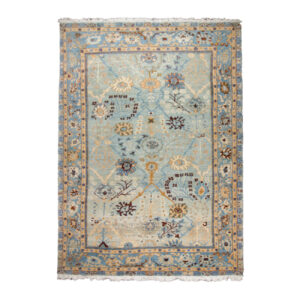 Hand-Knotted Persian Isfahan Rug (Elegant All-over Floral Bordered) – Light Blue Wool