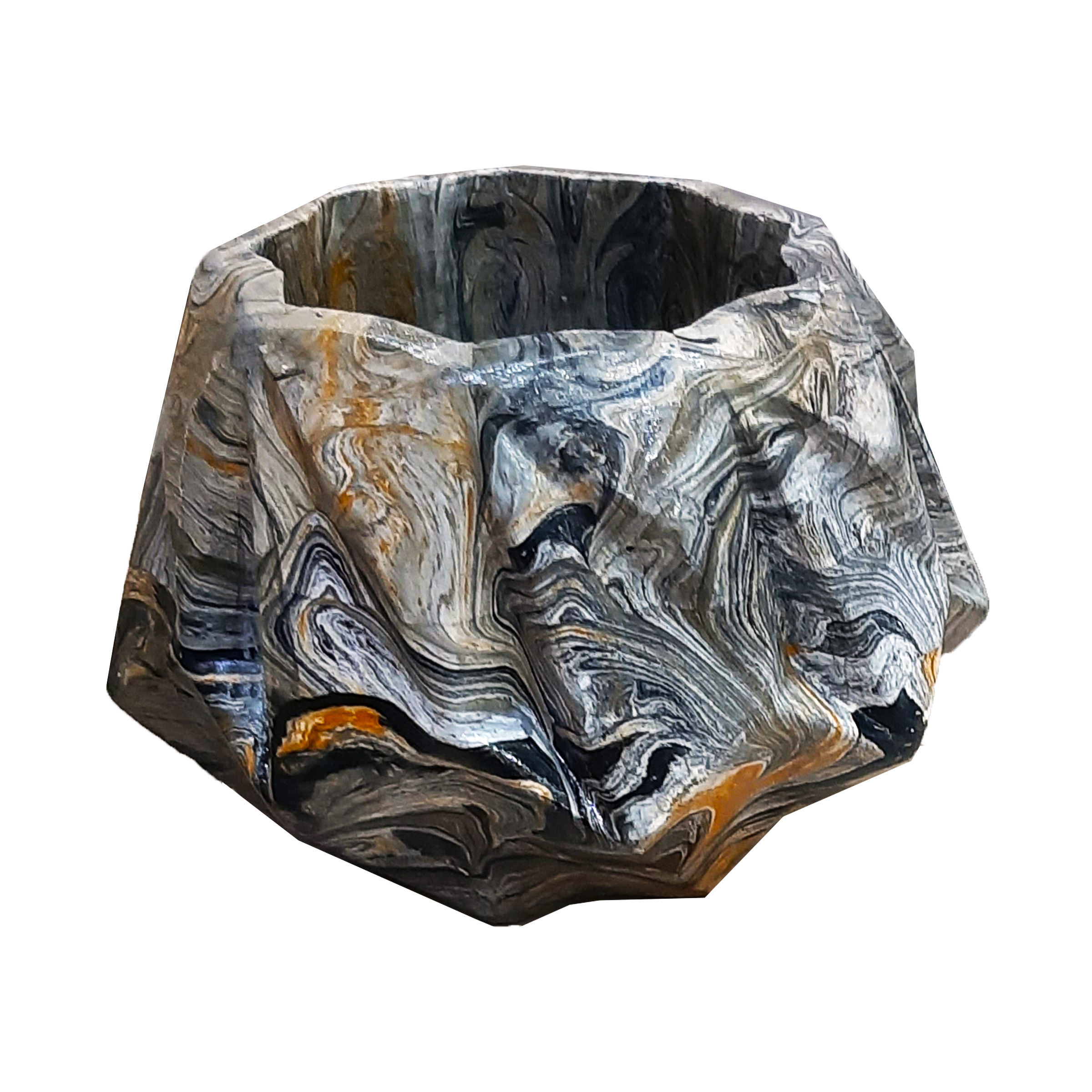 Concrete Vase Handcrafted with Resin Using a Hydro Dip Technique in Gray for a Stunning Visual Effect
