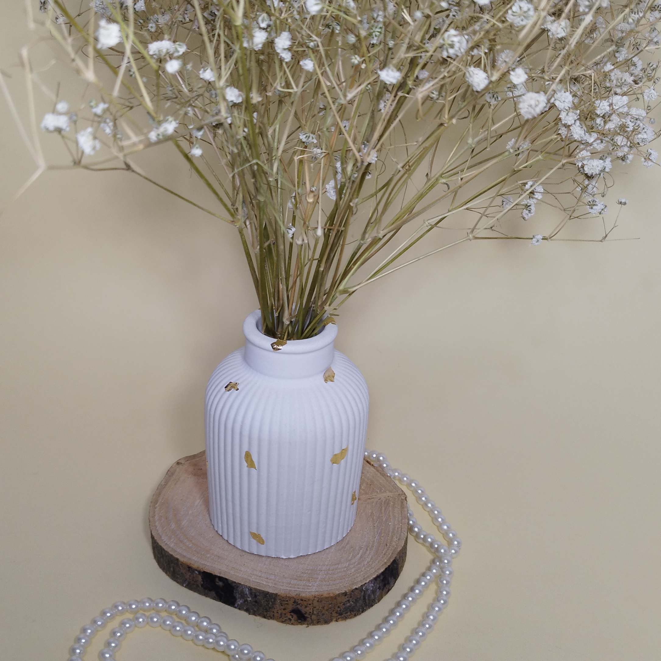 Concrete Vase with Resin Details, Handcrafted in White for a Clean and Modern Minimalist Aesthetic