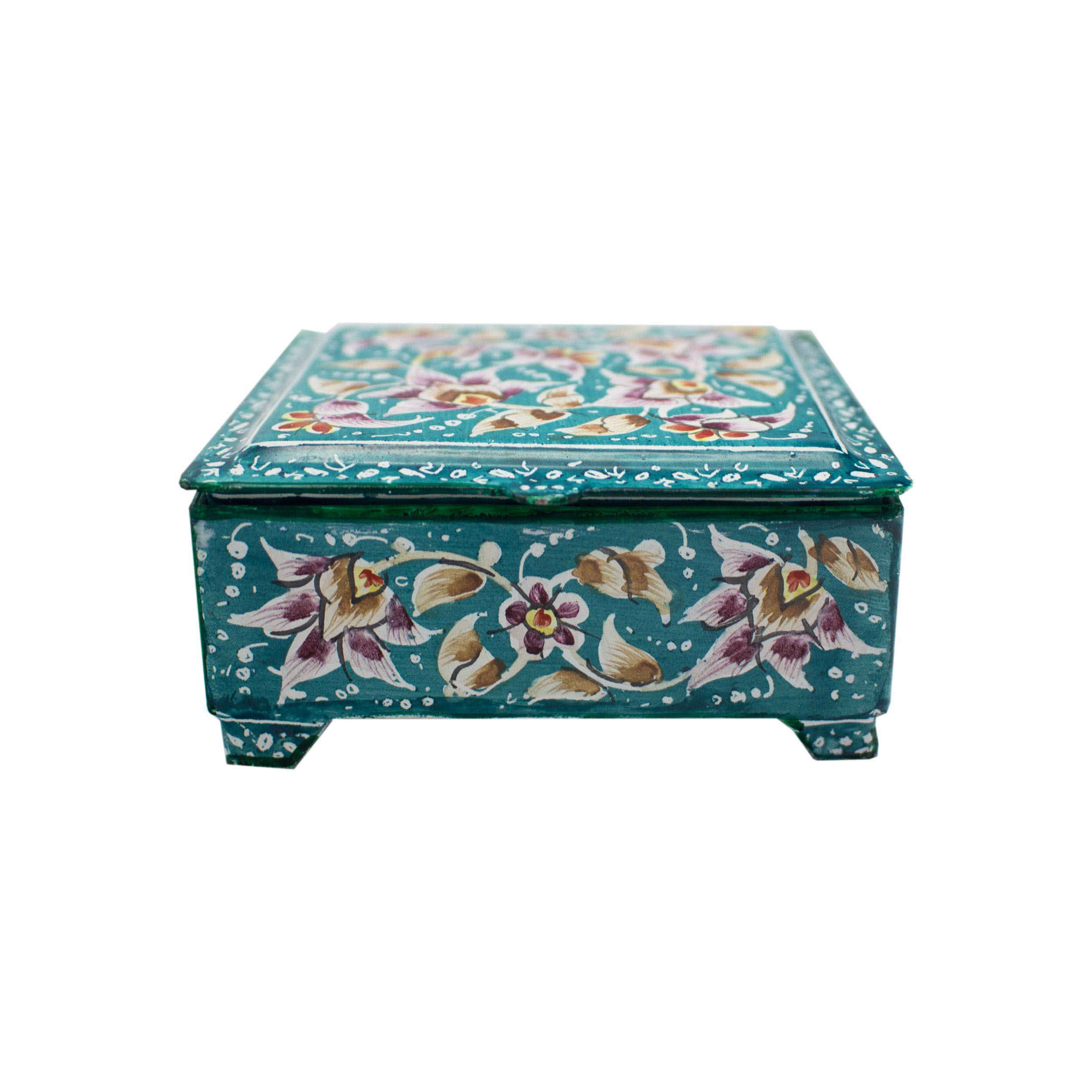 Copper Jewelry Box Hand-Painted with Persian Minakari Enamel