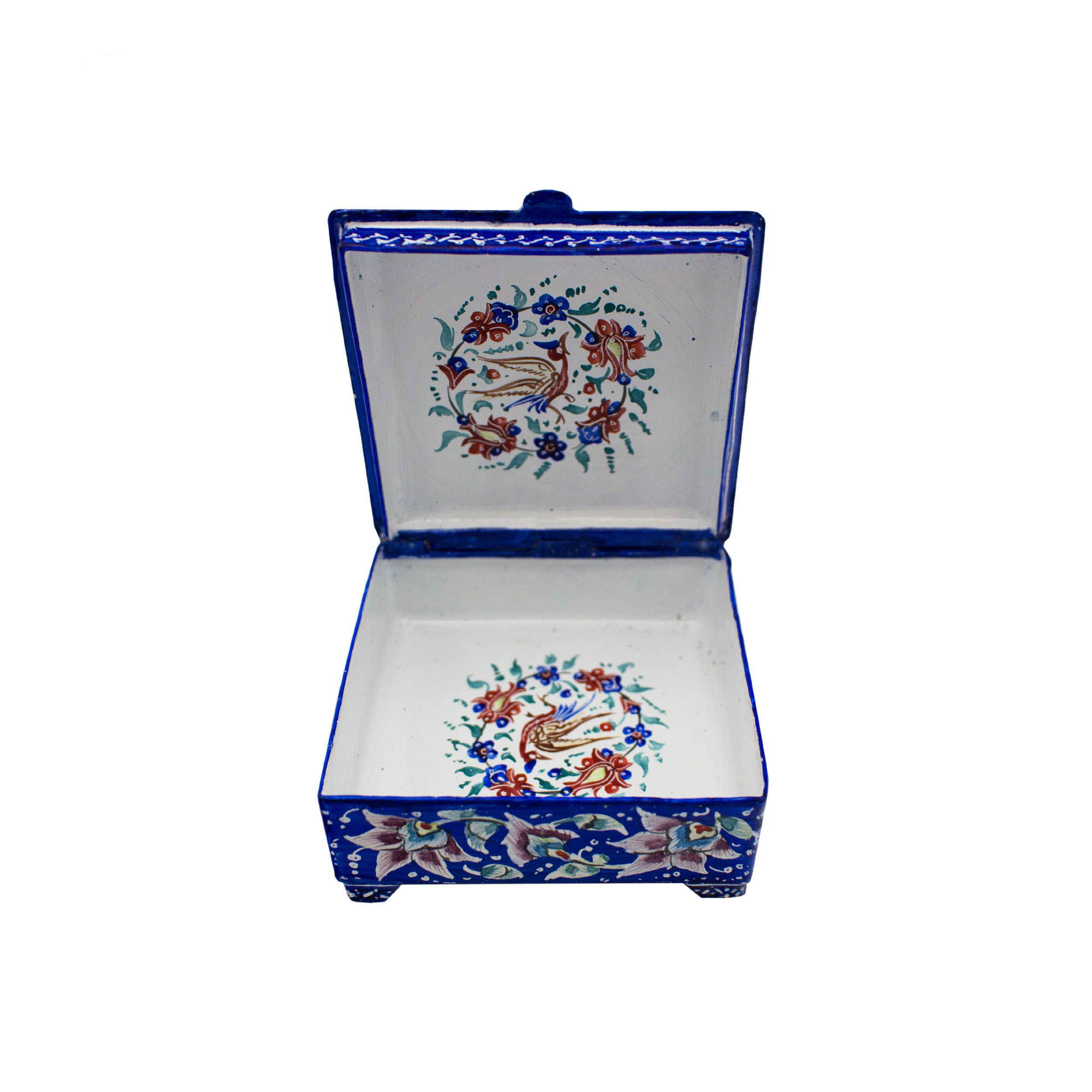 Copper Jewelry Box Hand-Painted with Persian Minakari Enamel Flowers
