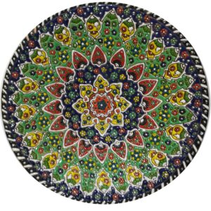 Decorative Pottery Wall Plate Hand-Painted with Persian Minakari Enamel Bird