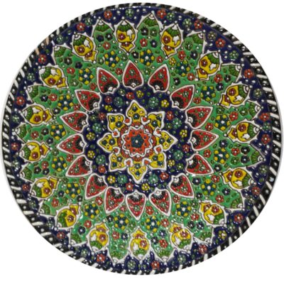 Hand-Painted Persian Minakari Pottery Decorative Display Plate, Bird Enamelwork