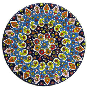 Decorative Pottery Wall Plate Hand-Painted with Persian Minakari Enamel Boteh Jogeh