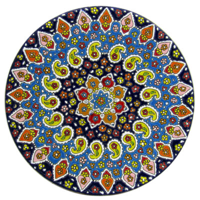 Hand-Painted Persian Minakari Pottery Decorative Display Plate, Boteh Jegheh Paisley Enamelwork
