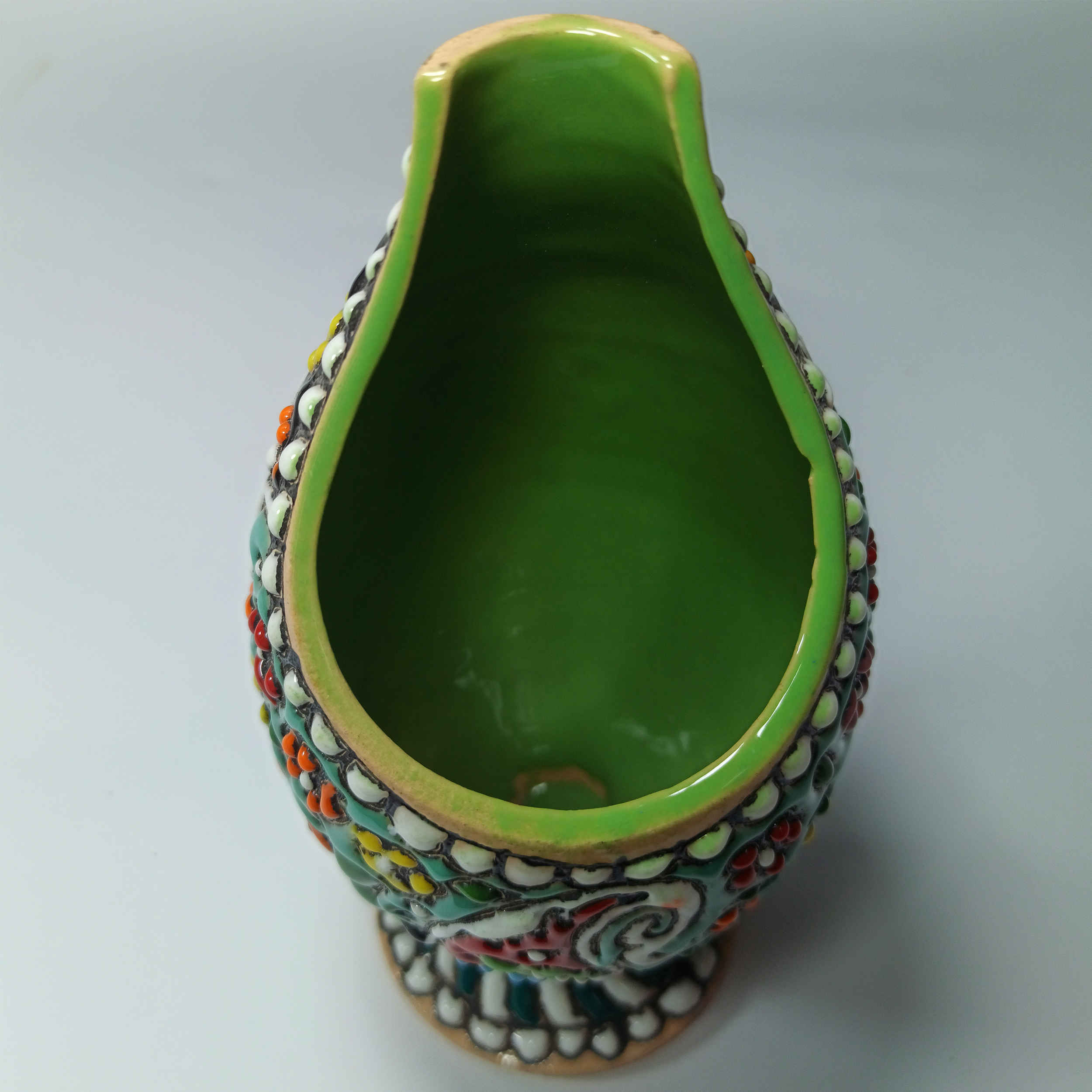 Decorative Pottery Vase Hand-Painted with Persian Minakari Enamel, Featuring the Bote Jeghe Paisley Design for Single Stems