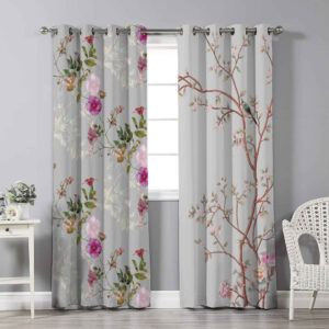 Printed Velvet Eyelet Curtain – Floral Hana (280×140 cm)