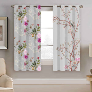 Printed Velvet Eyelet Curtain – Floral Spring (190×140 cm)