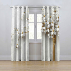 Printed Velvet Eyelet Curtain – Floral White (280×145 cm)