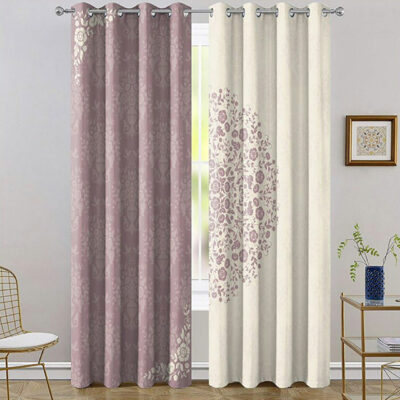 Printed Velvet Eyelet Curtain – Floral White & Purple (280x140 cm)
