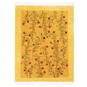Genuine Handwoven Persian Pictorial Gabbeh Rug – Abstract Floral Yellow Wool