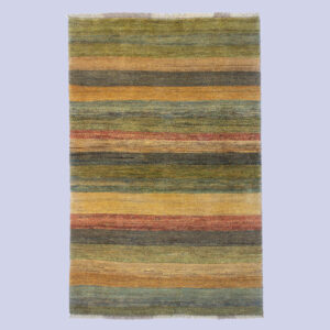 Genuine Handwoven Persian Striped Gabbeh Rug in Green – Wool