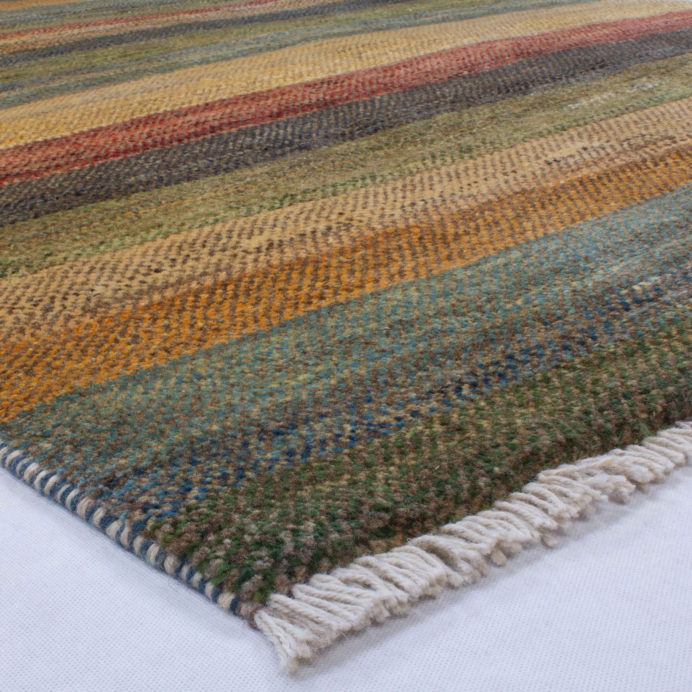 Genuine Handwoven Persian Striped Gabbeh Rug in Green – Wool