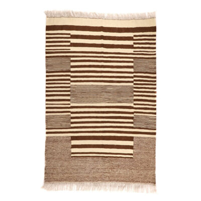 Genuine Cream Striped Kilim Rug from Isfahan - Handwoven Persian Wool