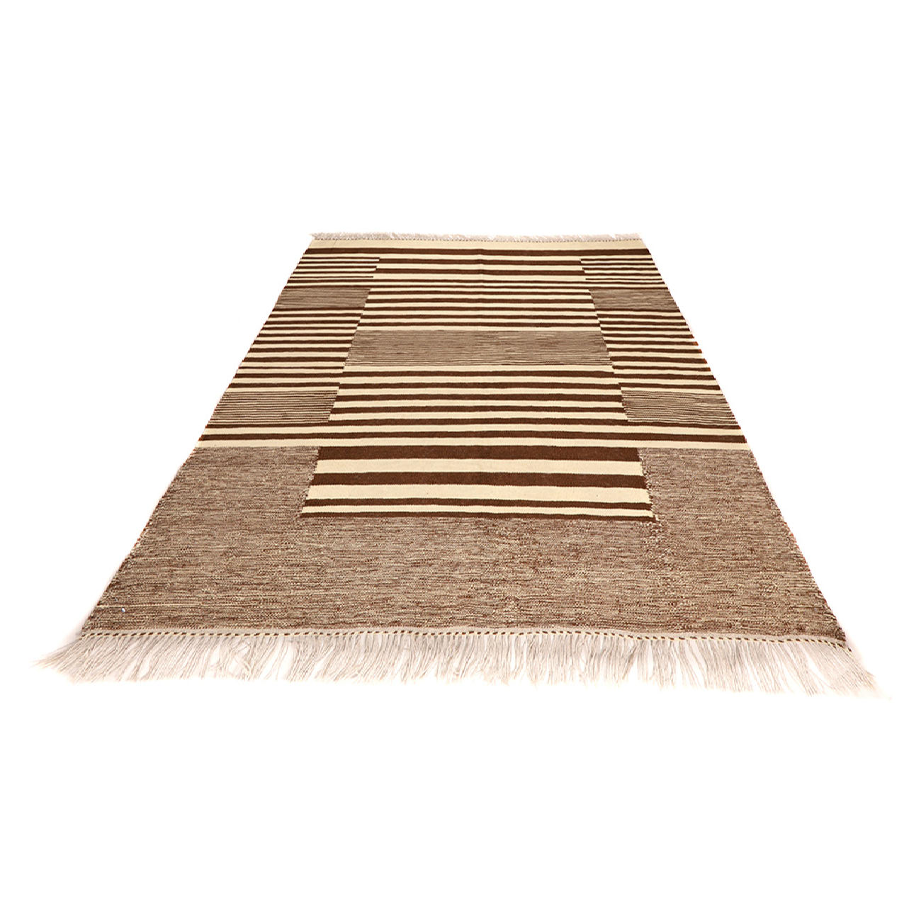 Genuine Cream Striped Kilim Rug from Isfahan – Handwoven Persian Wool