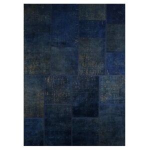 Vintage Persian Hand-Knotted Patchwork Carpet Navy Blue